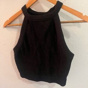 Aerie | Black Ribbed Seamless Stretchy Superchill High Neck Tank Top | XL